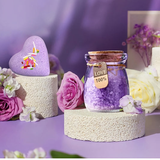 Bath Care Gift Box Set - Including Cup, Bath Bombs, Bath Salts, Candle