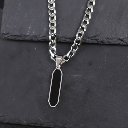 Cuban Chain Necklace | Black Geometric Pendant