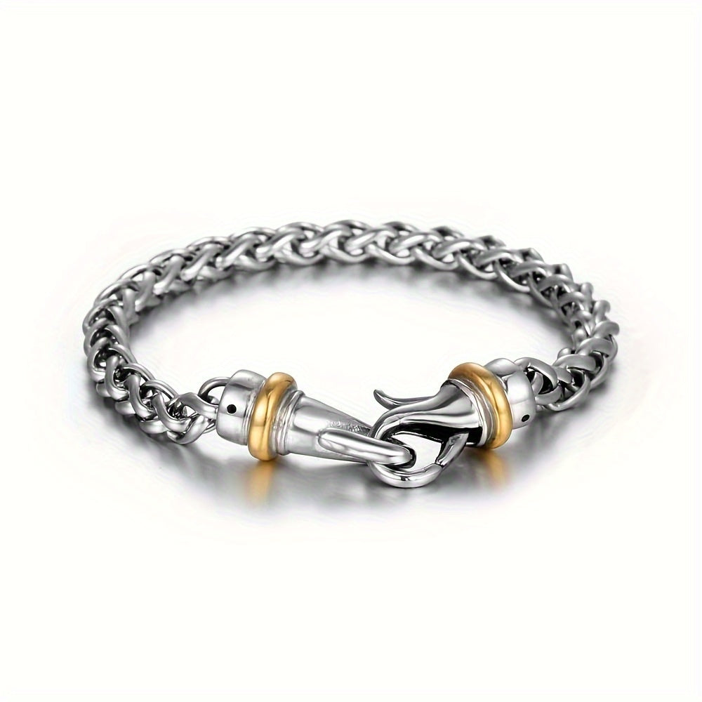 Bracelet  with Golden Accents, Intricate Twist Design Polished Metal Chain for Casual & Formal Wear