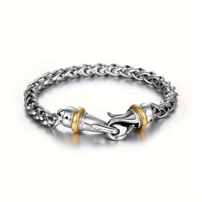 Bracelet  with Golden Accents, Intricate Twist Design Polished Metal Chain for Casual & Formal Wear