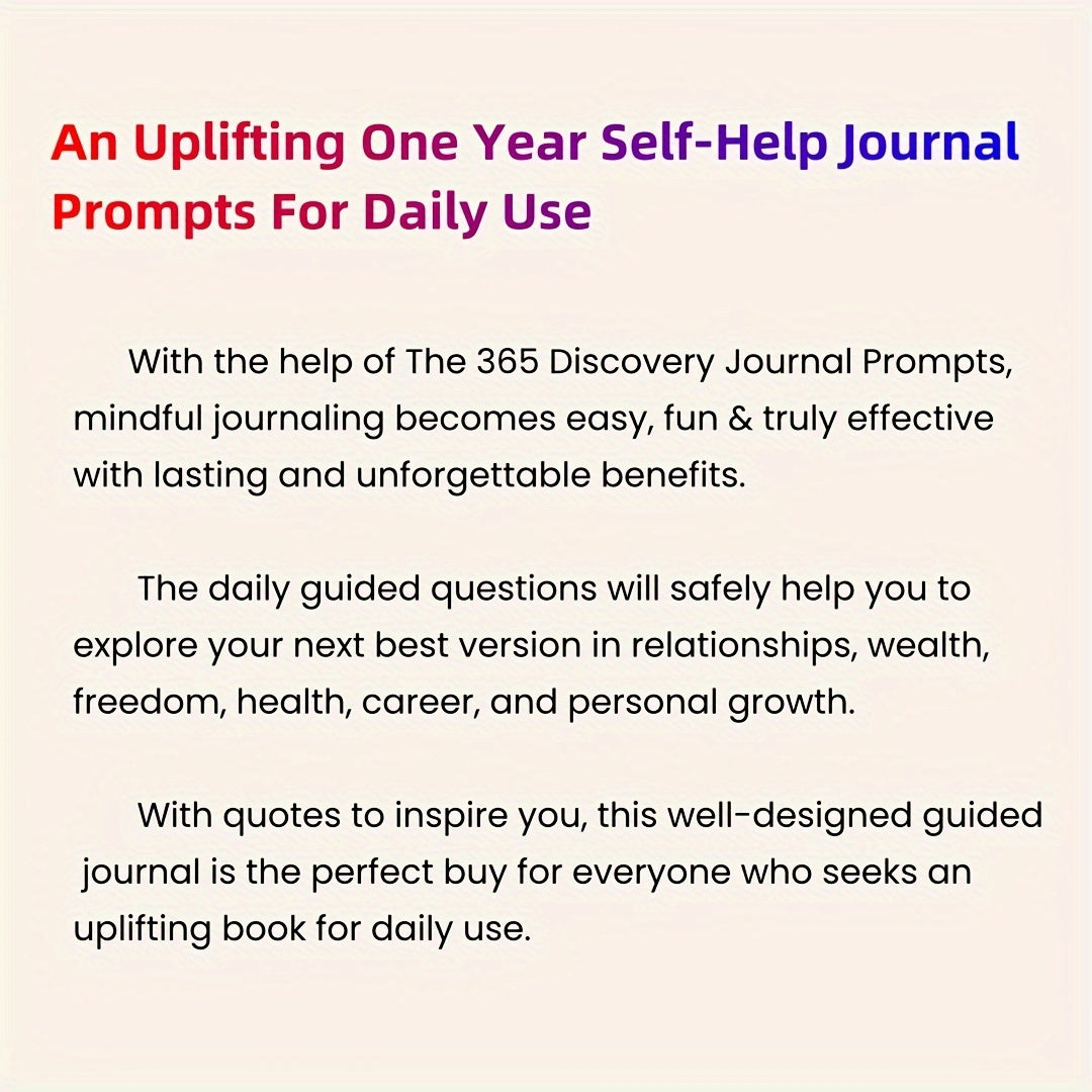 365 Self-Discovery Journal Prompts for Personal Improvement and Development, English/Spanish Language, 8.3*5.5 inch Size, Includes 365 Questions