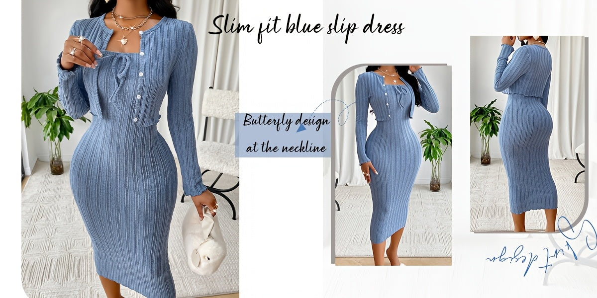 Casual Simple Fashion Textured Solid Color Bow Tie Bodice Dress