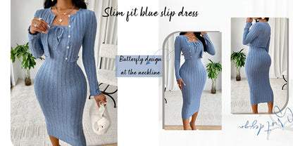 Casual Simple Fashion Textured Solid Color Bow Tie Bodice Dress