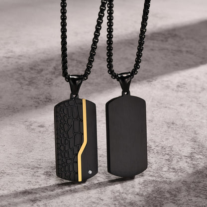 EJ  Stainless Steel Light Sand Black Pendant, Vintage Crack Titanium Necklace