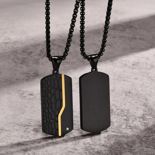 EJ  Stainless Steel Light Sand Black Pendant, Vintage Crack Titanium Necklace