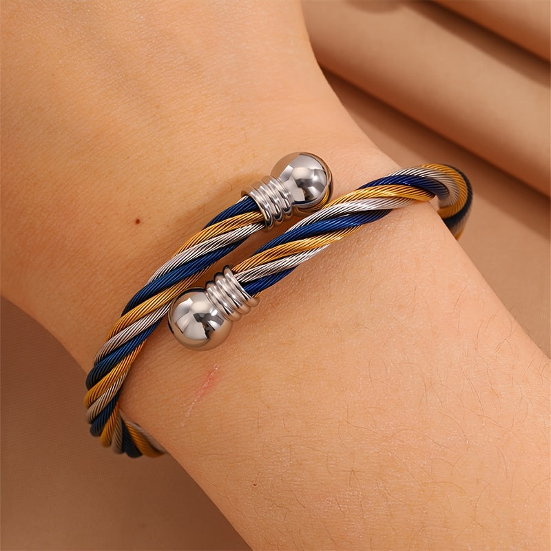 1pc Elegant Stainless Steel Bracelet with Golden-Tone Beads and Black Accents - Versatile Jewelry for Men and Women, Perfect for Daily Wear, Travel, Weddings, and Parties, Party Accessory|Retro Fashion Accessory|Durable Brace