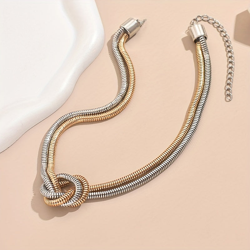[Elegant Snake Chain Choker] 1pc Elegant Spiral Snake Chain Choker Necklace for Women, Multi-Layered Geometric Knot Design, Stainless Steel, Sexy Style, Versatile Fashion Accessory for Daily Wear and Gifting, All-Season Us