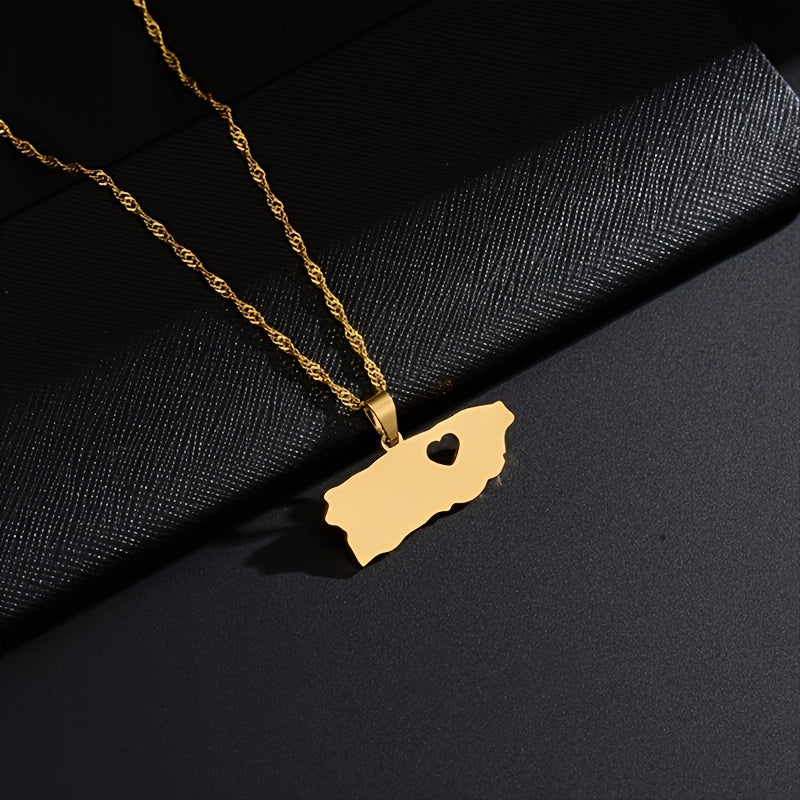 Heart-Shaped Map Pendant Necklace  from Puerto Rico