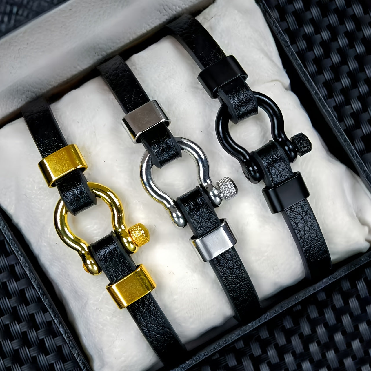 Metallic Buckle Synthetic Faux Leather Bracelet