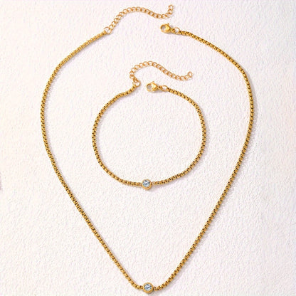 2pcs Stainless Steel Bohemian Style Necklace and Bracelet Set with Synthetic Diamonds, Perfect for Parties, Banquets, Valentine'S Day Gifts, Daily Wear
