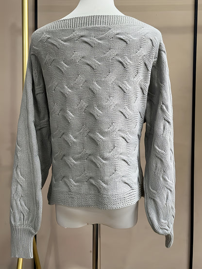 Off-Shoulder Batwing Sleeve Textured Knitwear, Pullover