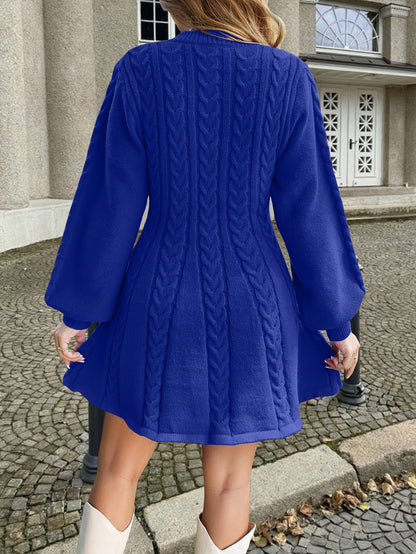 Lantern Sleeve Chunky Sweater Dress