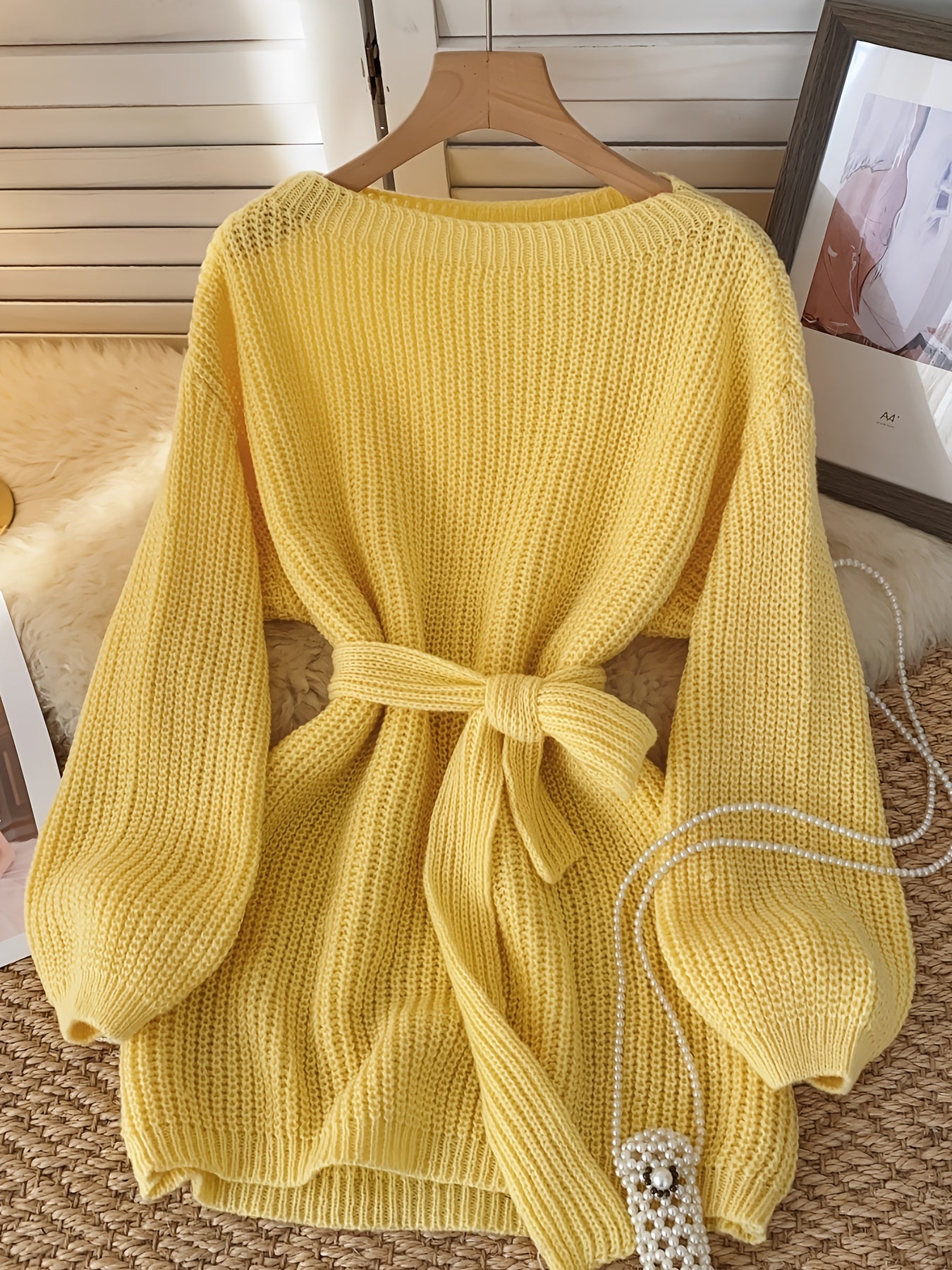 Chic Elegant Knitwear  Mustard Yellow Loose Fit Sweater