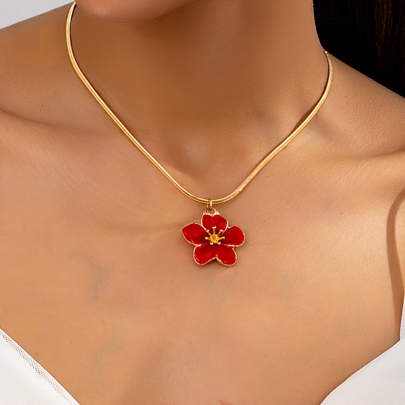 Elegant And Versatile Enamel Flower Pendant Necklace