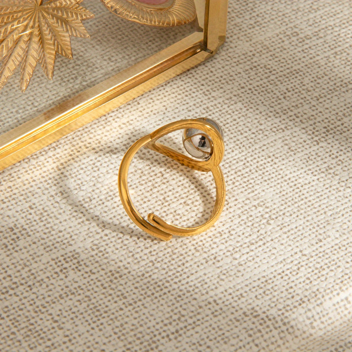 Uworld Women's Minimalist Stainless Steel Open Ring - Adjustable Sphere bead, Everyday & Formal Jewelry, Valentine's Gift, Durable Everyday Wedding Band, Adjustable Accessory, Twisted Band, Polished Finish