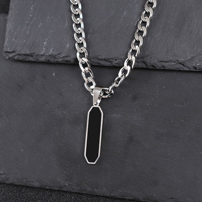Cuban Chain Necklace | Black Geometric Pendant