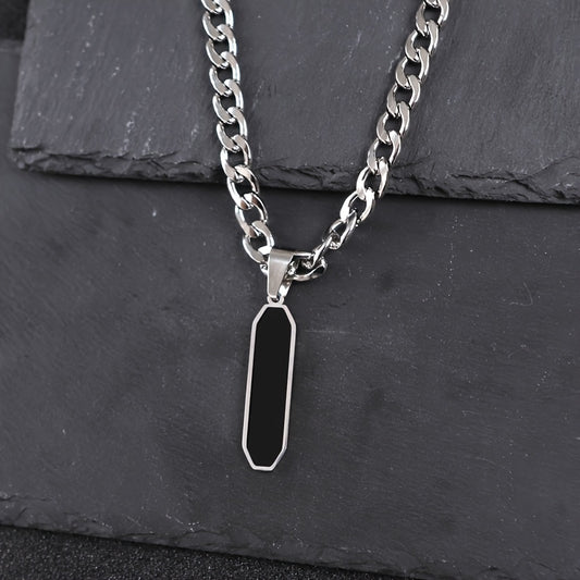 Cuban Chain Necklace | Black Geometric Pendant