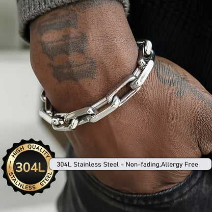 1pc 's Heavy Duty Interlocking Link 304L Stainless Steel Bracelet - 304L Hypoallergenic Non-Fading, Heavy Chain for Everyday & Formal Wear, Birthday/Christmas/Graduation Gifts for - Durable 's Jewelry for Parties & Everyday U