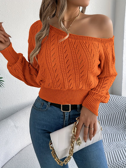Off-shoulder Long-sleeve Knitted Sweater