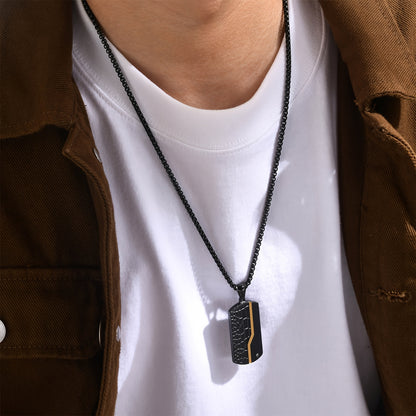 EJ  Stainless Steel Light Sand Black Pendant, Vintage Crack Titanium Necklace