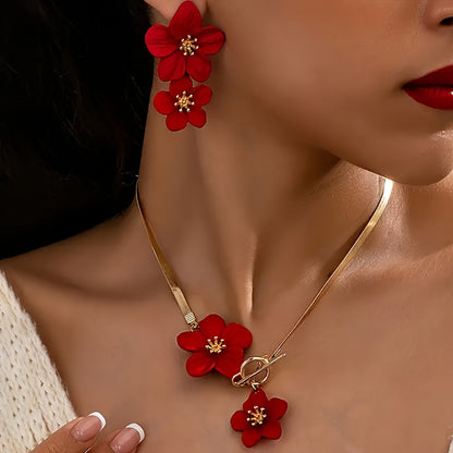 Fashionable and Elegant Flower Pendant Necklace and Earrings Set