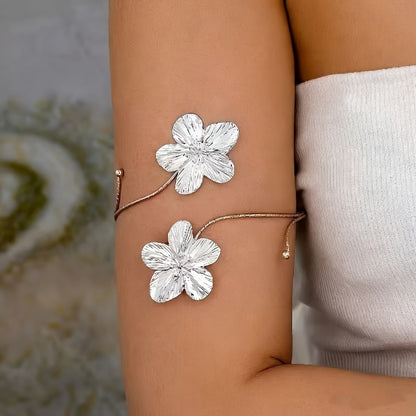 Exaggerated Floral Open-Arm Bracelet
