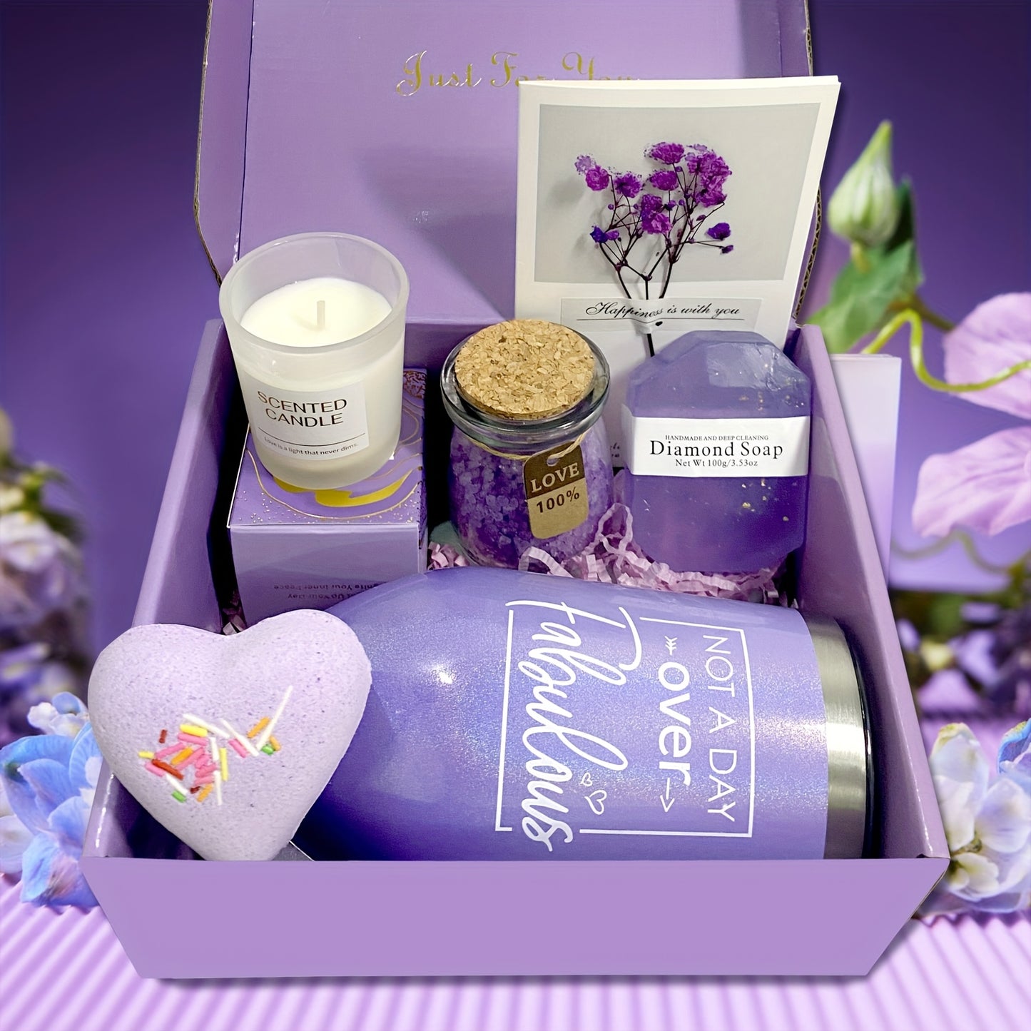Bath Care Gift Box Set - Including Cup, Bath Bombs, Bath Salts, Candle