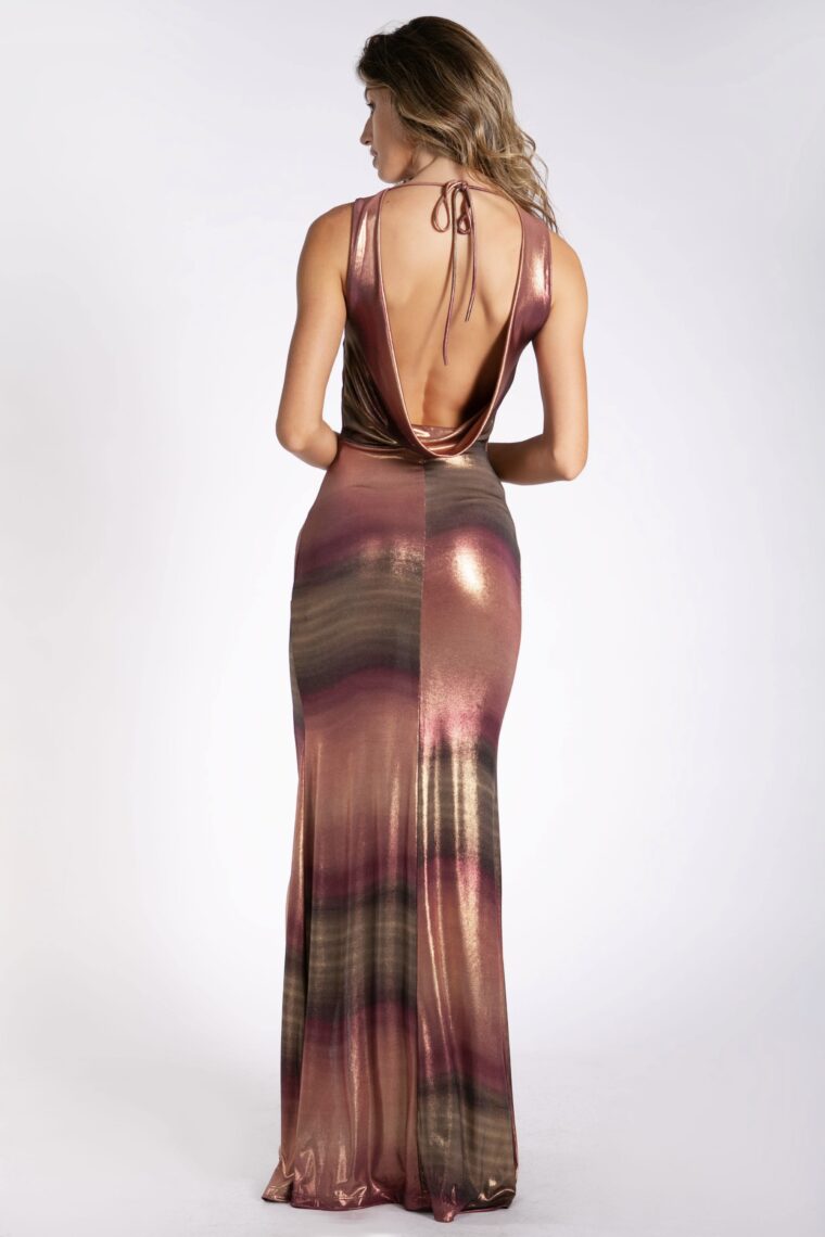 GLIMMERING SUNSET COWL MAXI DRESS