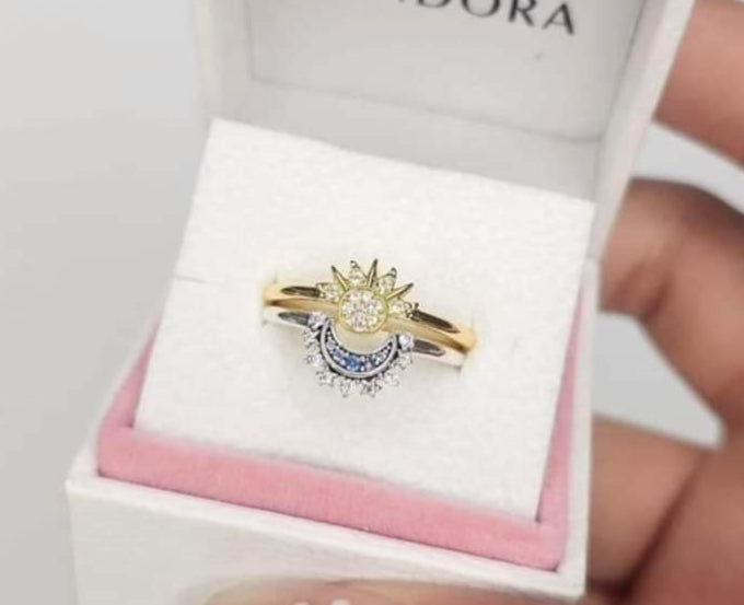 S925 Gold Plated  Sun and Moon Ring Set