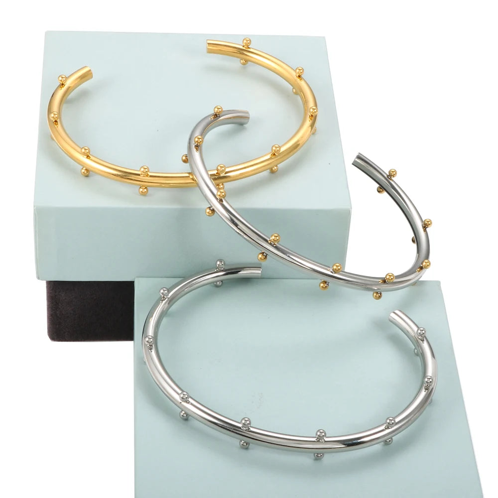 Luxury Jewelry Set Stainless Steel Bangle Bracelet Finger Ring Hoop Earrings With Mini Balls