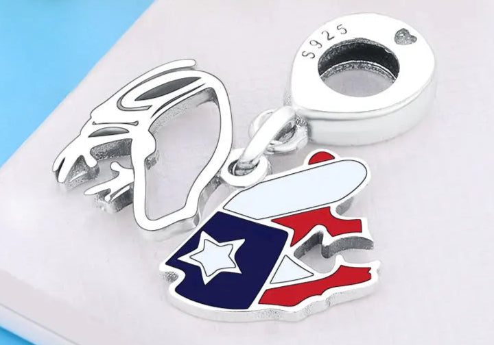 Original Pan Charms Bracelet 925 Sterling Silver Puerto Rico Frog Shape Flag