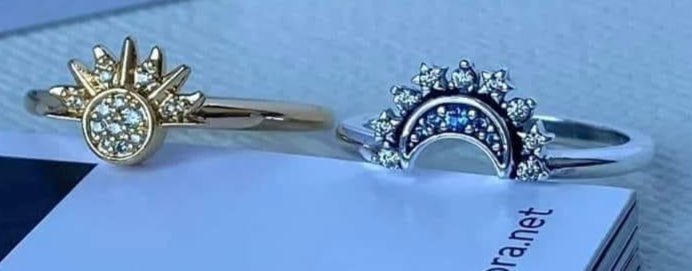 S925 Gold Plated  Sun and Moon Ring Set