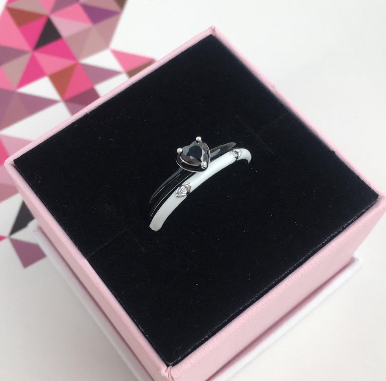 BLACK AND WHITE  HEART RING