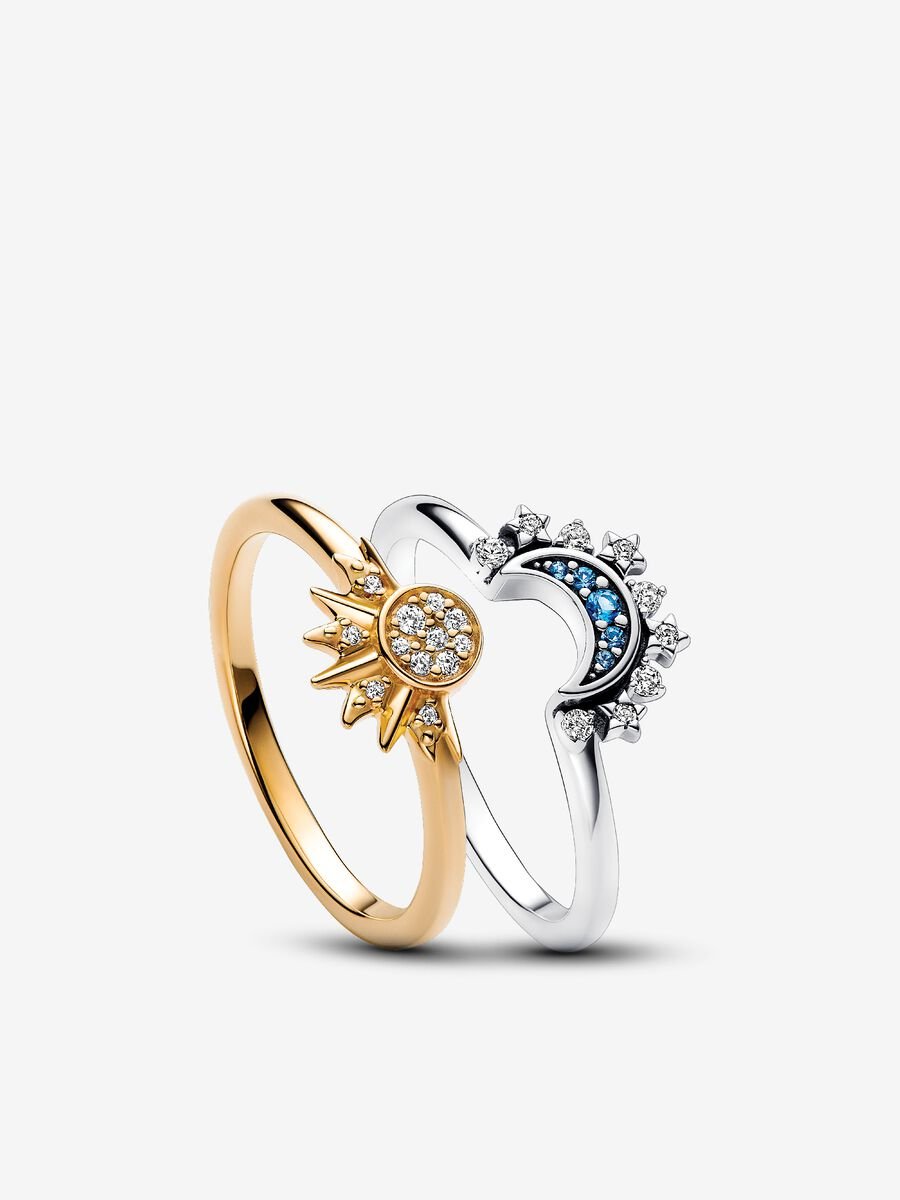 S925 Gold Plated  Sun and Moon Ring Set