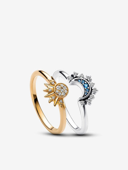 S925 Gold Plated  Sun and Moon Ring Set