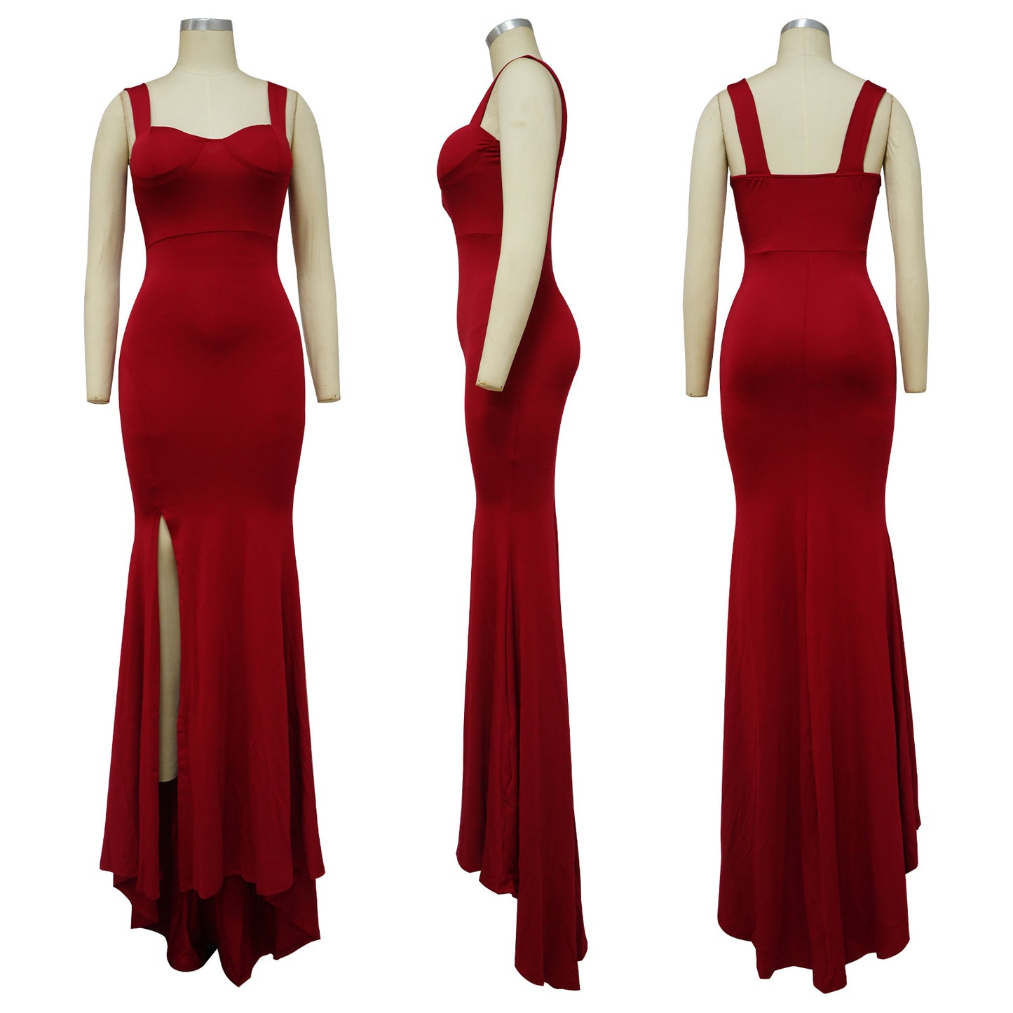 women's regular dress fashion v neck slit patchwork sleeveless solid color maxi long dress daily