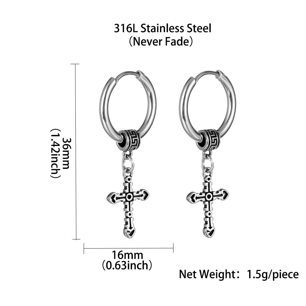 Cross titanium steel plating men's drop earrings