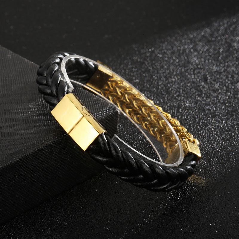 Fashion Round Titanium Steel Plating Chain 18K Gold Plated Men'S Bracelets