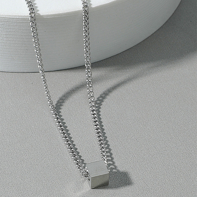 simple style cube pendant titanium steel necklace  jewelry