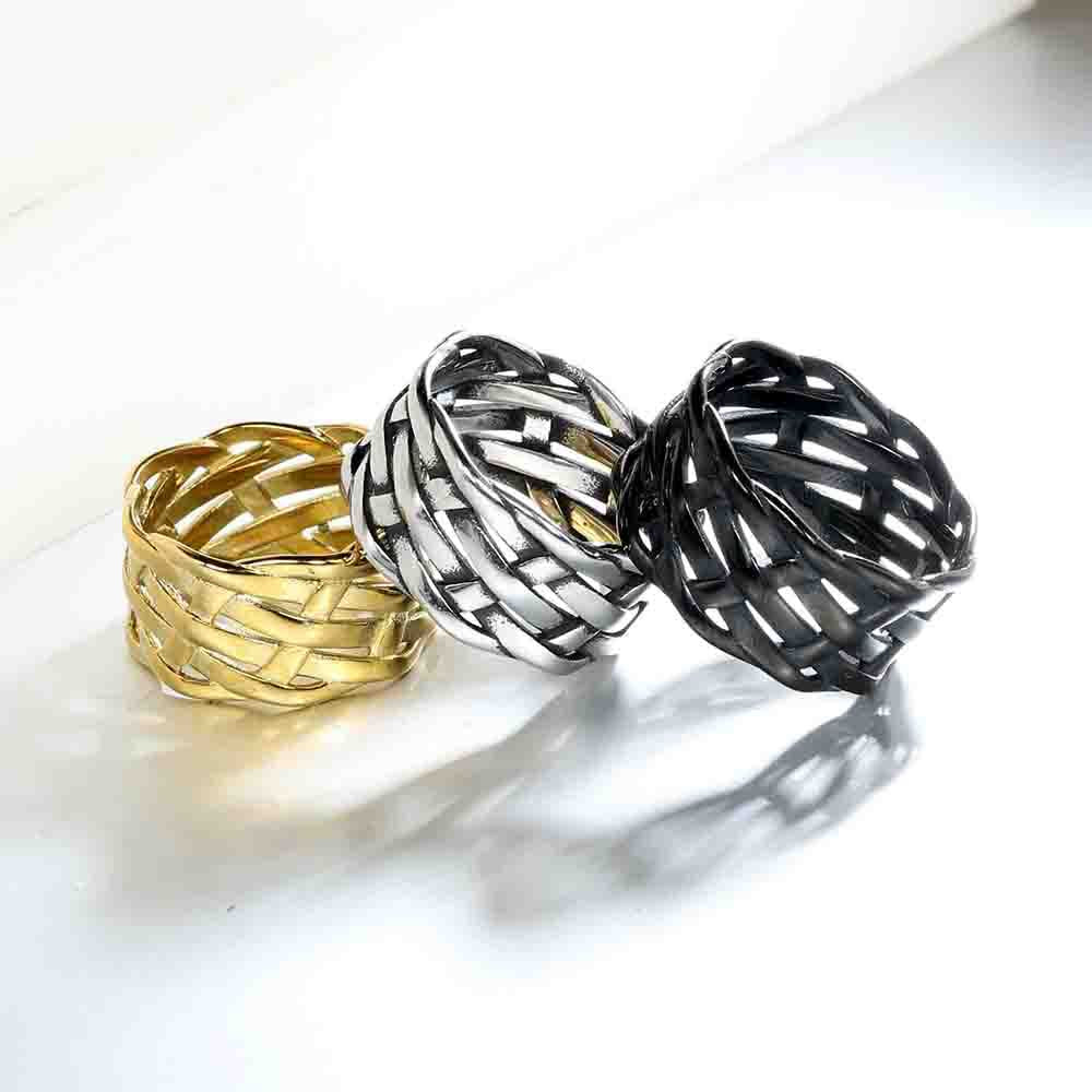 Retro Geometric Titanium Steel None 18K Gold Plated Rhodium Plated Men'S Rings