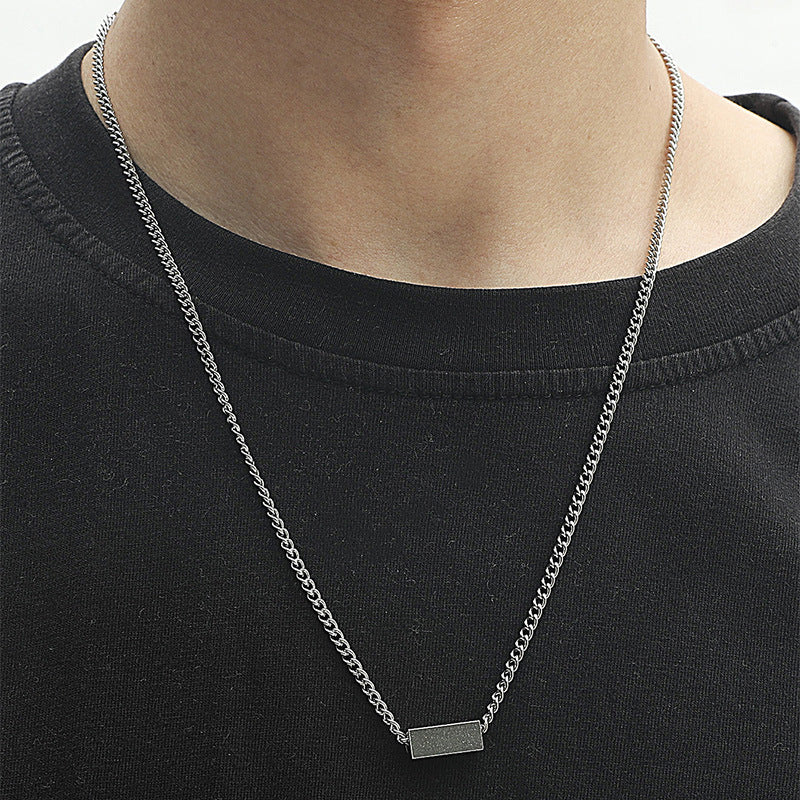 simple style cube pendant titanium steel necklace  jewelry