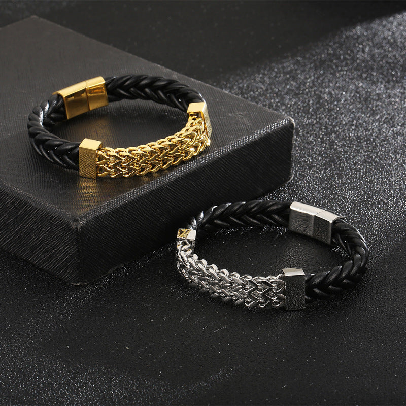 Fashion Round Titanium Steel Plating Chain 18K Gold Plated Men'S Bracelets