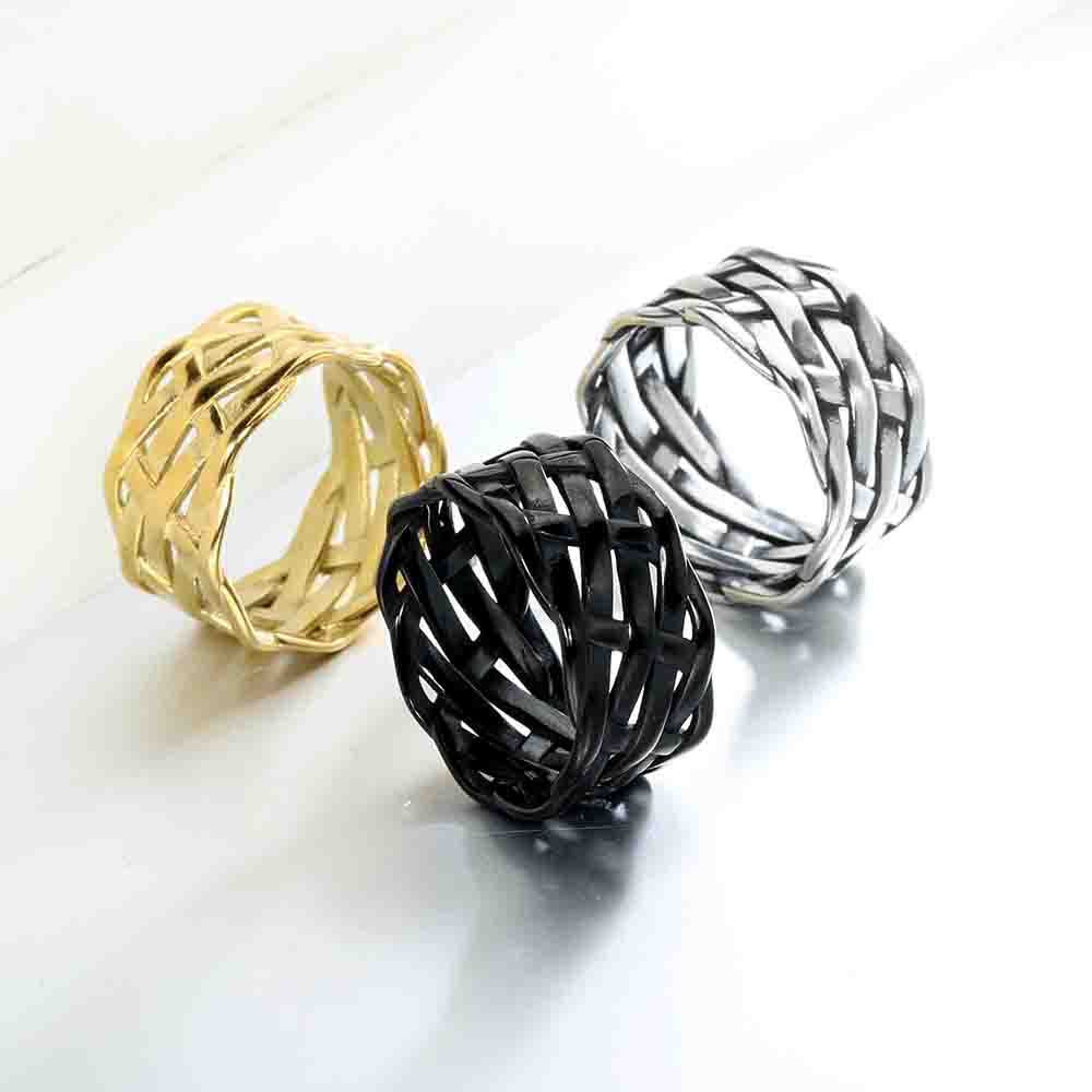 Retro Geometric Titanium Steel None 18K Gold Plated Rhodium Plated Men'S Rings