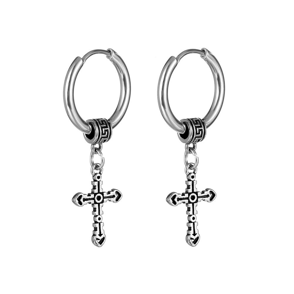 Cross titanium steel plating men's drop earrings