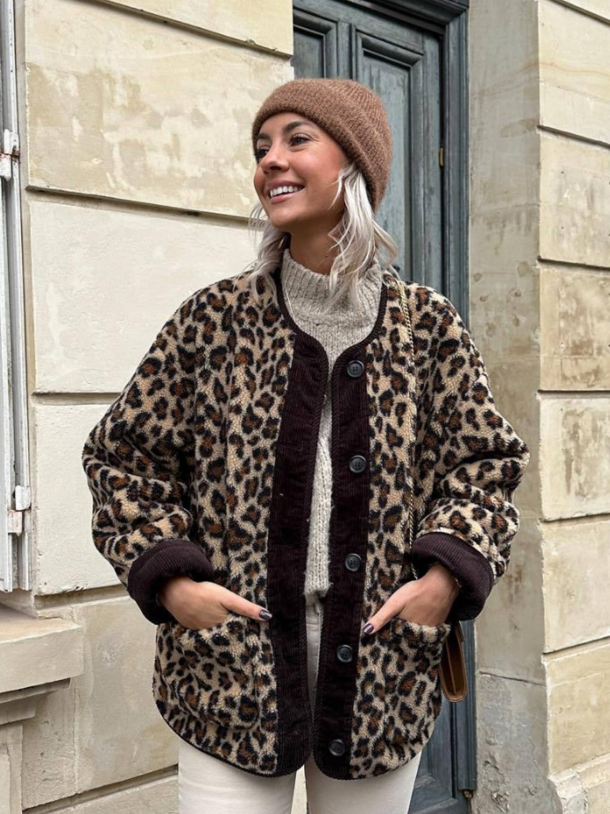 Casual Elegant Leopard Single Breasted Coat