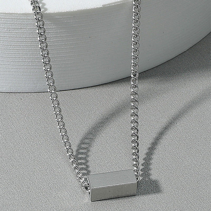 simple style cube pendant titanium steel necklace  jewelry