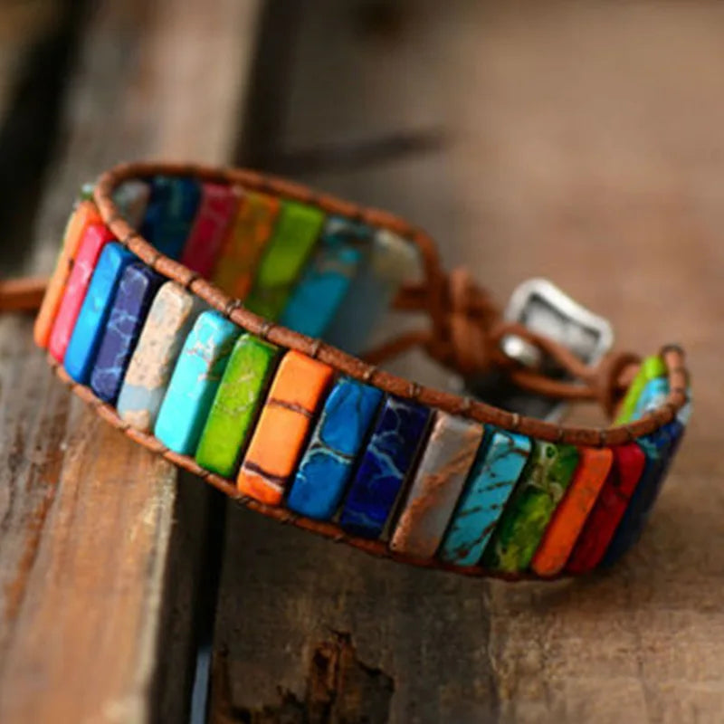 New Ethnic Style Multicolor Natural Gem Leather Bracelets