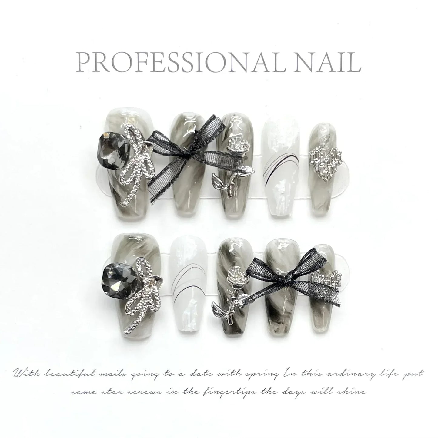 10pc detachable long stilette ballet false nails with Butterfly Camellia design y2k hot girl full cover artificial press on nail