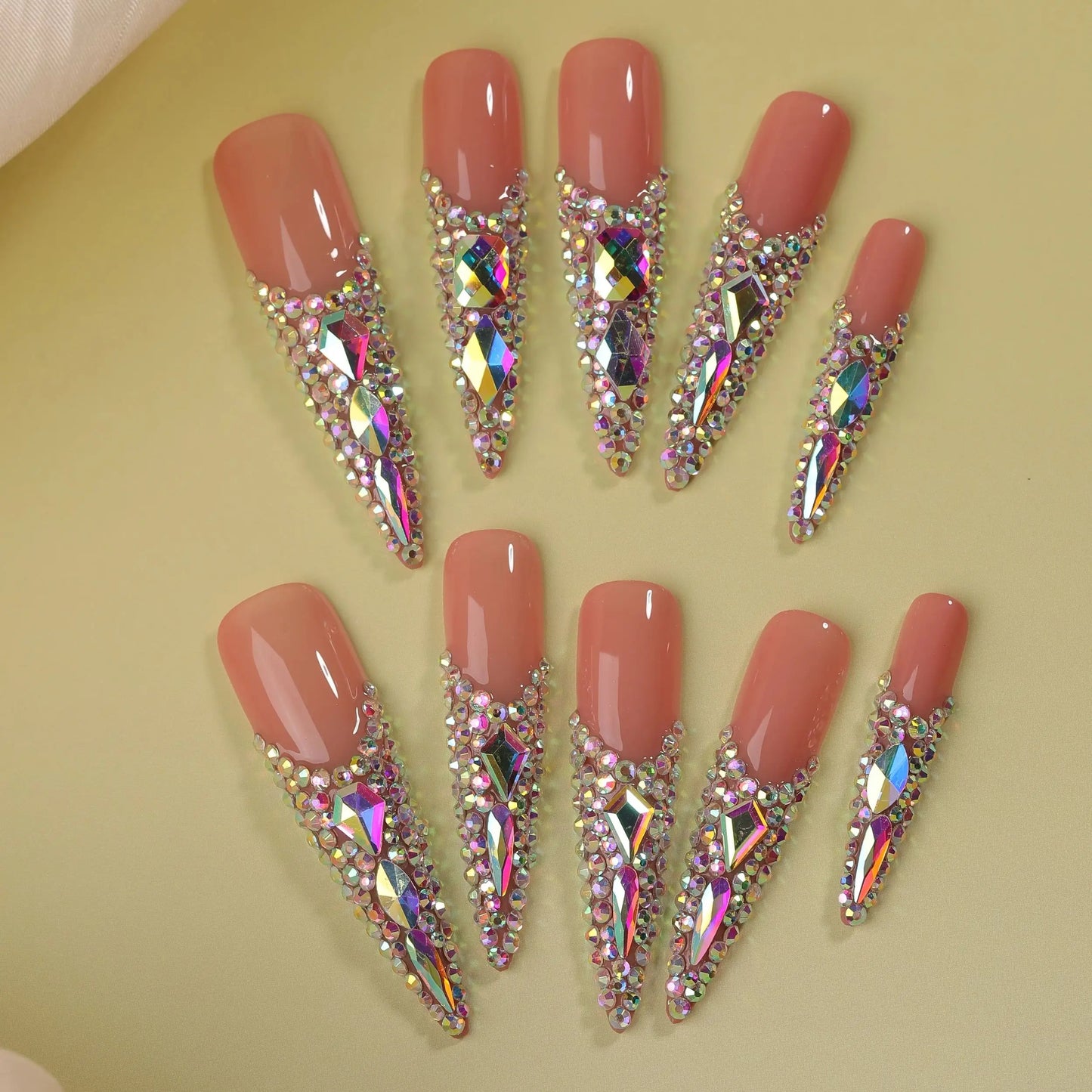 10Pcs Queen Colorful False Nails Shimmer Super Long Pointy Press on Nails