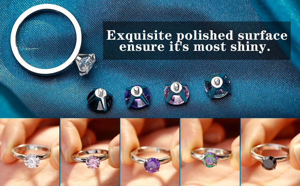 Solitaire  Stainless Steel Rings Interchangeable Cubic Zirconia